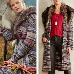 Anthro Angel of the North Faux Fur Collar Coat
